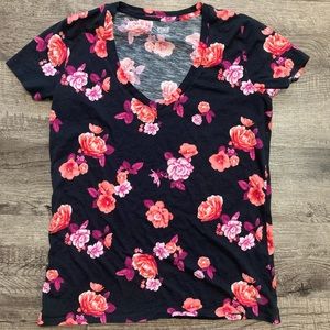 VS PINK V Neck in Black with Flowers - NWOT